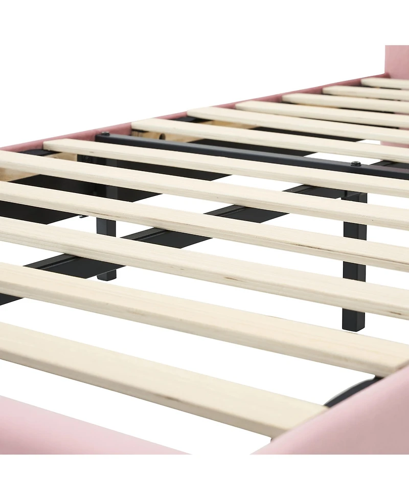 homfan Led Upholstered Platform Bed Frame with Headboard, Wood Slat Support, Remote and App Control, Box Spring Not Required