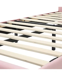 homfan Led Upholstered Platform Bed Frame with Headboard, Wood Slat Support, Remote and App Control, Box Spring Not Required
