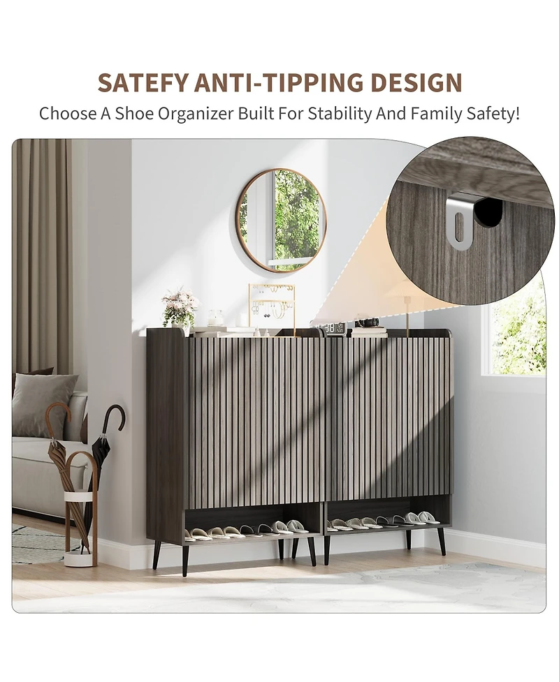 homfan Large Shoe Cabinet with Doors, 6 Tier Storage Adjustable Shelves, Freestanding Rack Organizer
