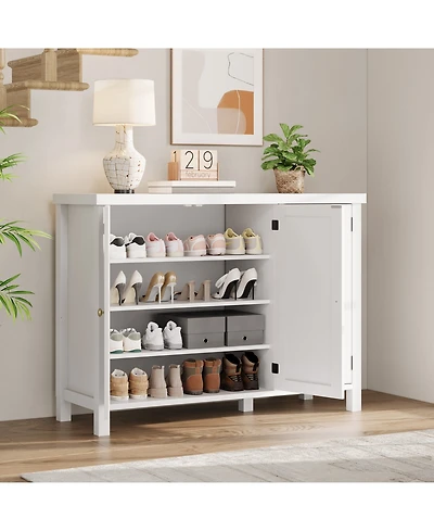 homfan Farmhouse Shoe Storage Cabinet with 3 Barn Doors, Freestanding Narrow Shoe Rack Organizer with Adjustable Shelves, Ideal for Entryway