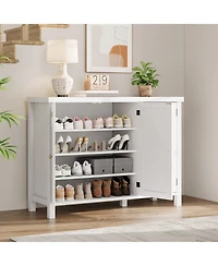 homfan Farmhouse Shoe Storage Cabinet with 3 Barn Doors, Freestanding Narrow Shoe Rack Organizer with Adjustable Shelves, Ideal for Entryway