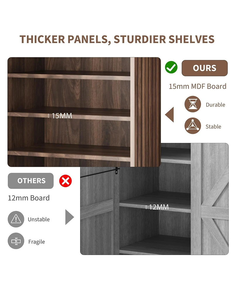 homfan Large Shoe Cabinet with Doors, 3 Door Storage Adjustable Shelves and Hooks, 6 Tier Organizer for Entryway