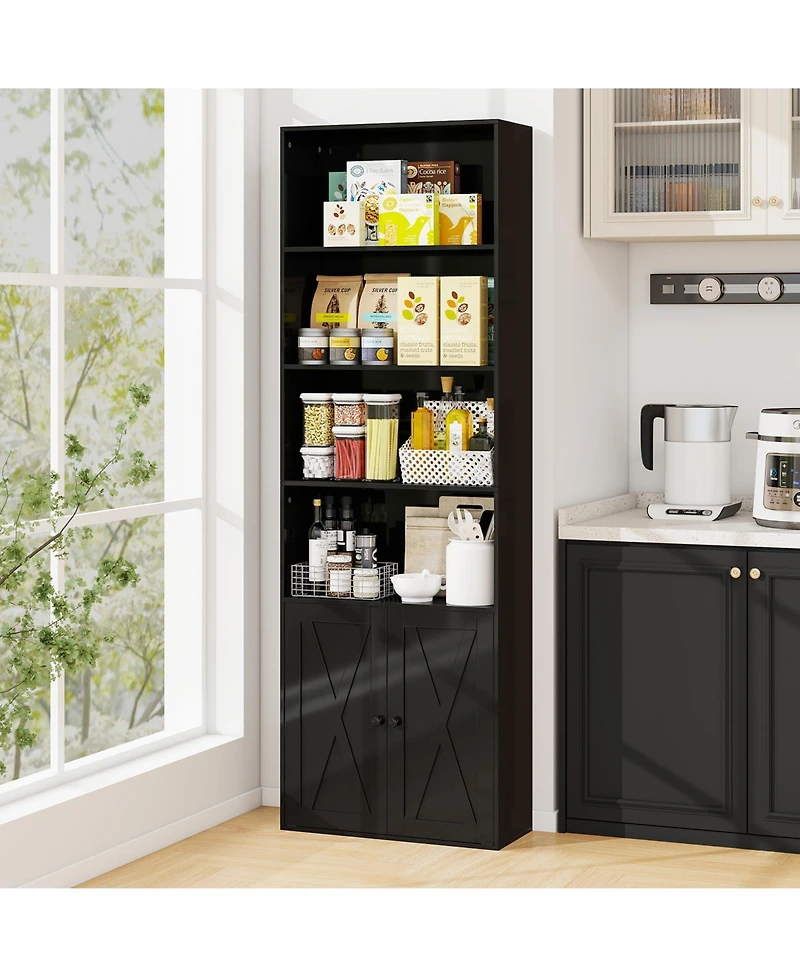 Slickblue 71 Inch Freestanding Bookshelf with 6 Shelves and 2 Door Cabinet