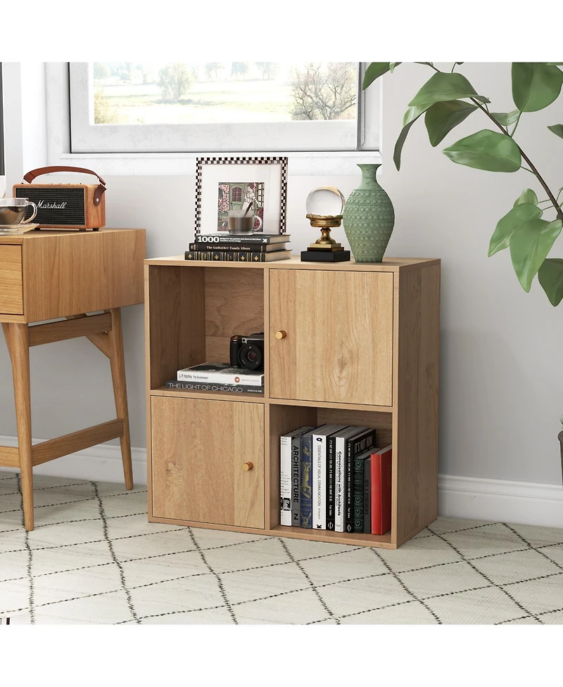 Slickblue Modern 3 Tier Bookshelf with 4 Cubes and Cabinet Storage