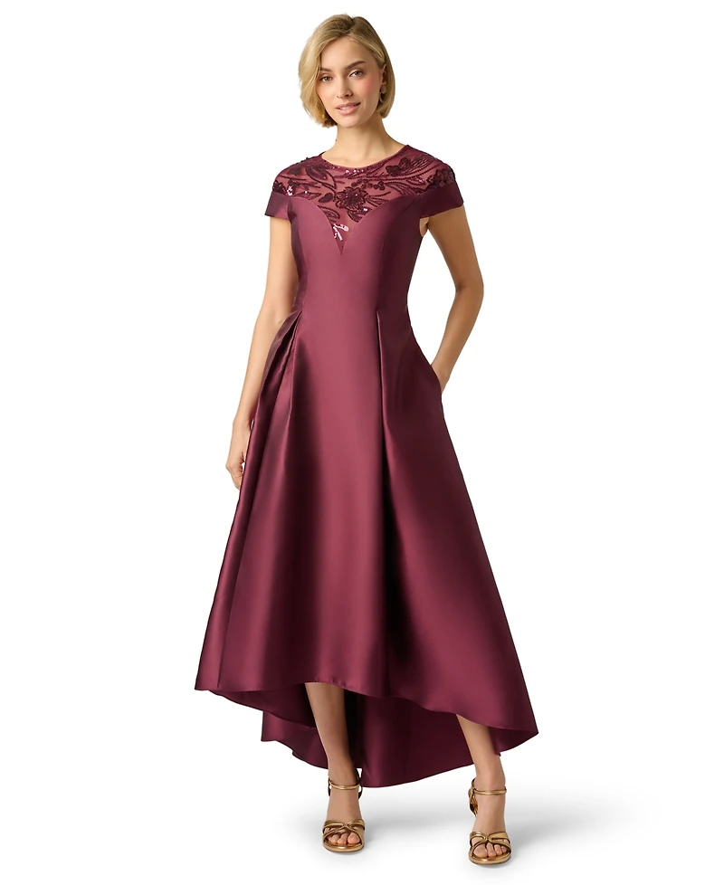 Adrianna Papell Women's Sequin Combo Mikado High-Low Ball Gown