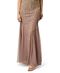 Adrianna Papell Women's Sleeveless V-Neck Beaded Ball Gown