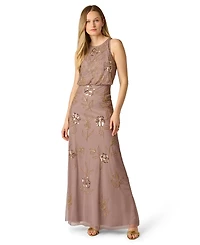 Adrianna Papell Women's Blouson Crewneck Beaded Ball Gown