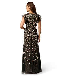Adrianna Papell Women's Beaded V-Neck Ball Gown