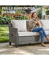 Pocassy Outdoor Couch Patio Furniture - Wicker Sofa 3-Seat Rattan Gray with Wide Armest and Olefin Cushions