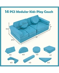 Gouun 14-Piece Modular Foam Play Couch with Velvet Suede Covers for Kids