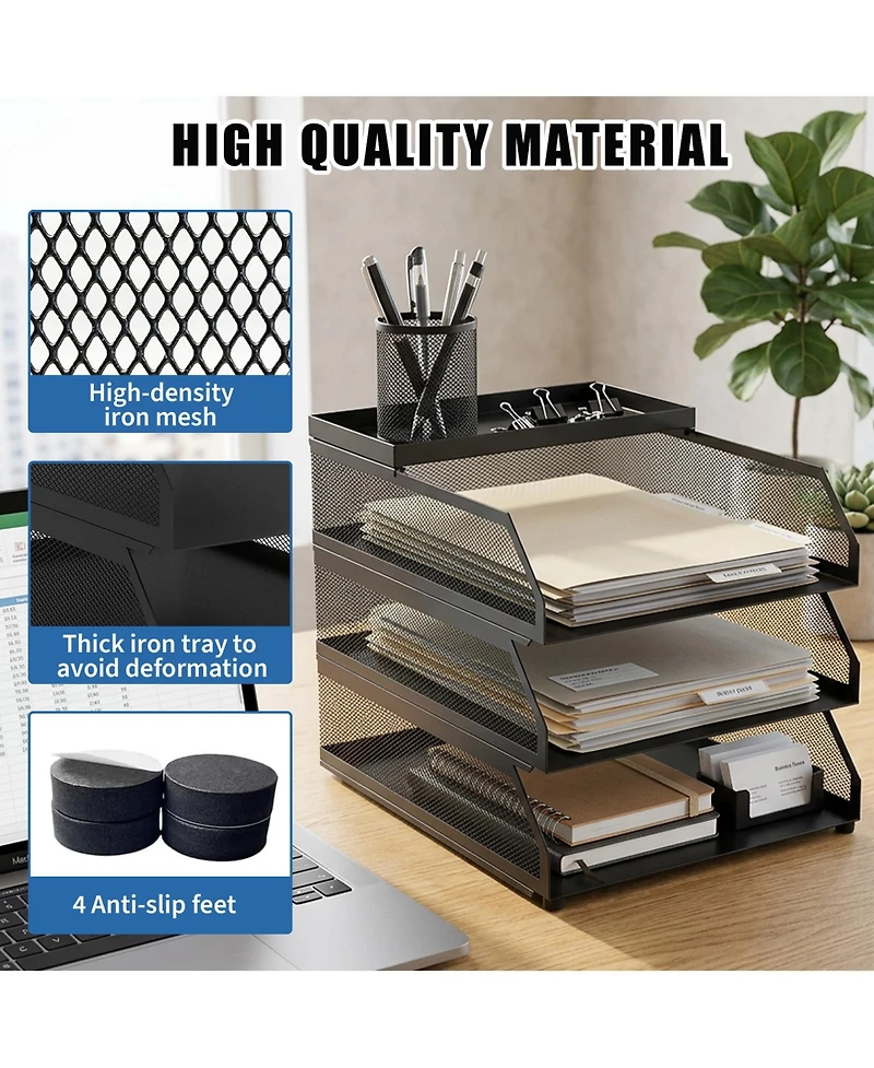 gaomon Stackable Mesh Desk Organizer, 3-Tier Metal Document Tray with Top Shelf
