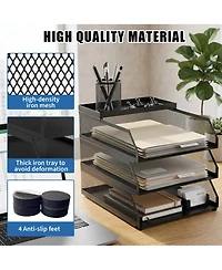 gaomon Stackable Mesh Desk Organizer, 3-Tier Metal Document Tray with Top Shelf
