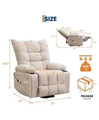 homfan Padded Power Lift Swivel Rocker for Elderly, Electric Stand-Assist Chair with Massage and Heat, Cup Holders Side Pocket Lounge Use