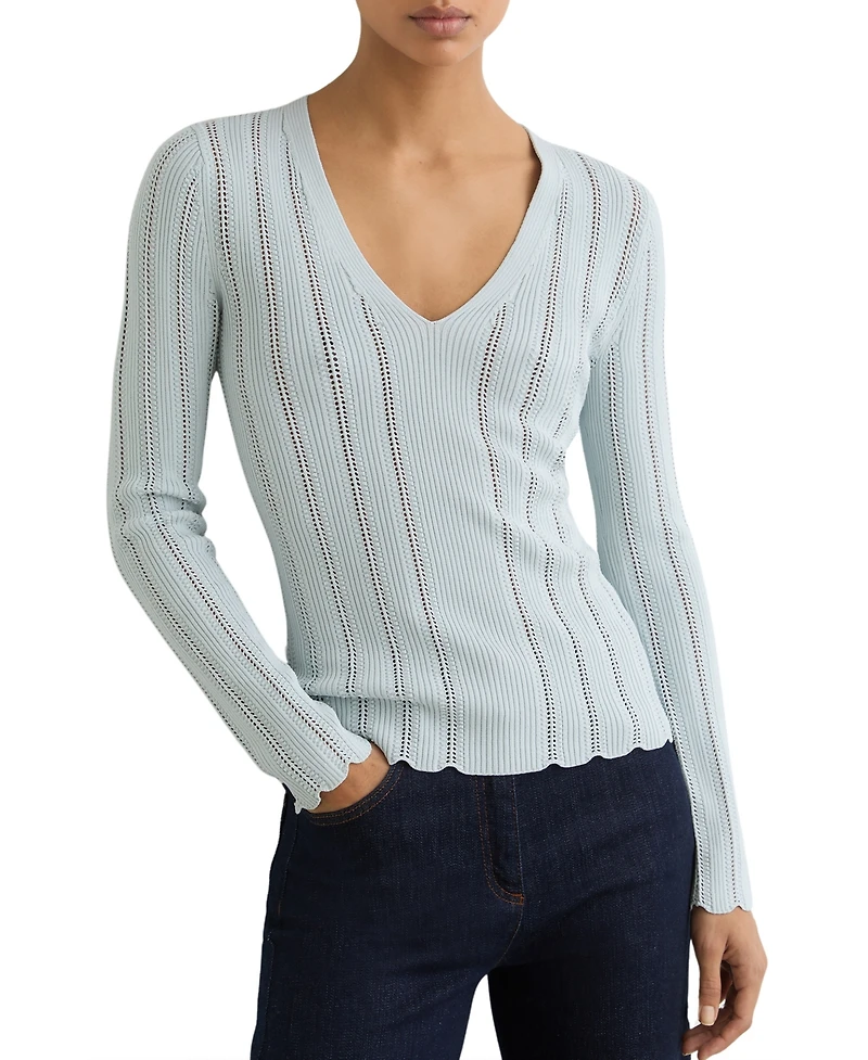 Reiss Women's Open-Stitch V-Neck Jumper