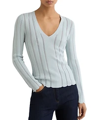 Reiss Women's Open-Stitch V-Neck Jumper