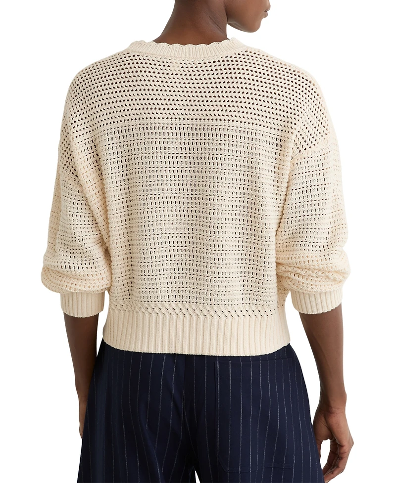 Reiss Women's Cotton Open-Stitch Crewneck Jumper