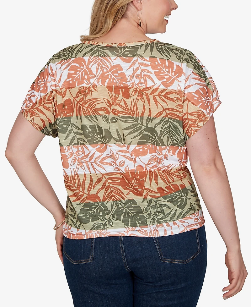 Hearts Of Palm Plus Printed Knit Tie-Front Top
