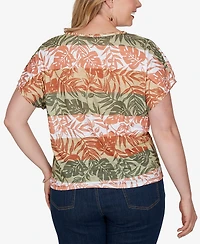Hearts Of Palm Plus Printed Knit Tie-Front Top