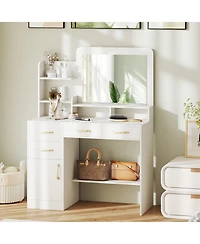 Slickblue Functional Vanity Desk with Mirror and Electrical Outlets for Bedroom
