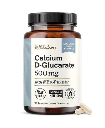 SMNutrition Calcium D-Glucarate 500mg Supplement for Hormone and Liver Support, 180 Capsules