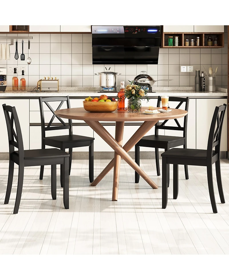 Gymax Dining Chair Set of 4 Kitchen Side Chairs With Rubber Wood Legs and Cross Back