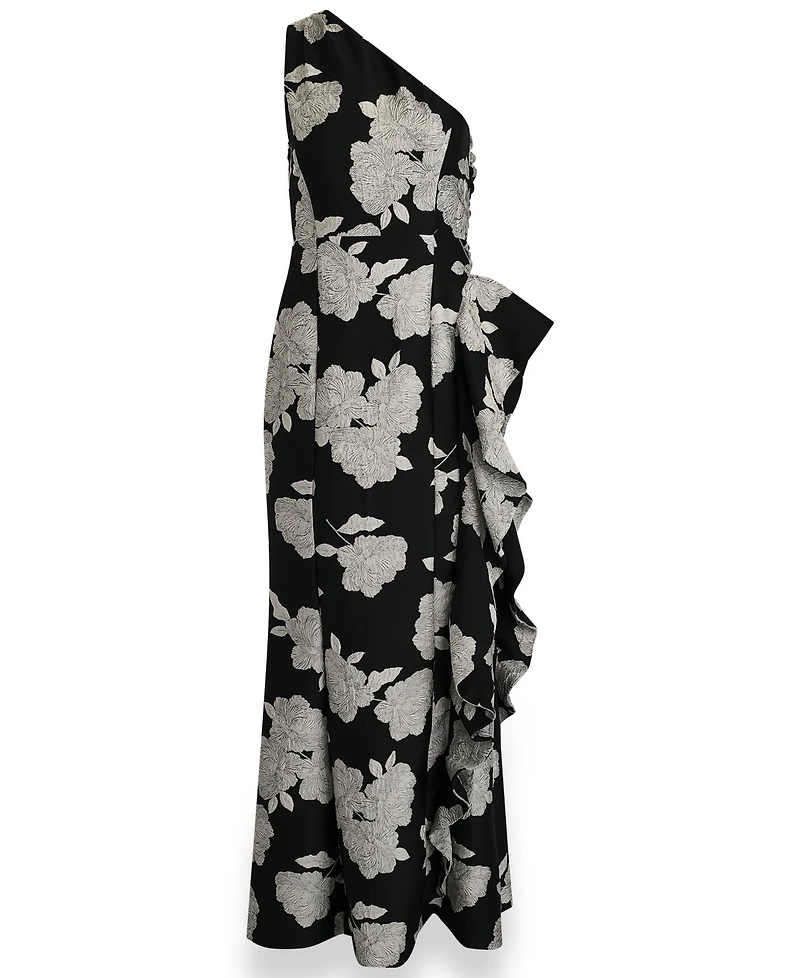Donna Karan New York Women's Floral One-Shoulder Ruffle Evening Gown