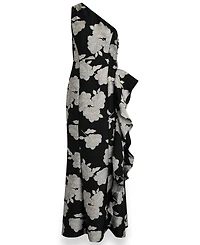 Donna Karan New York Women's Floral One-Shoulder Ruffle Evening Gown