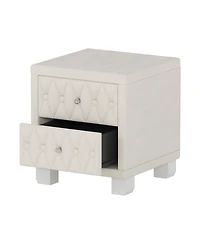 Rainsken Velvet Nightstand With 2 Storage Drawers, Modern Bedside Table With Diamond Tufted Design And Crystal Knobs For Bedroom, Living Room
