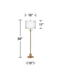 360 Lighting Dyna Traditional 58" Tall Standing Floor Lamp Skinny Pole Pull Chain Gold Antique Brass Finish Sheer Double Shade