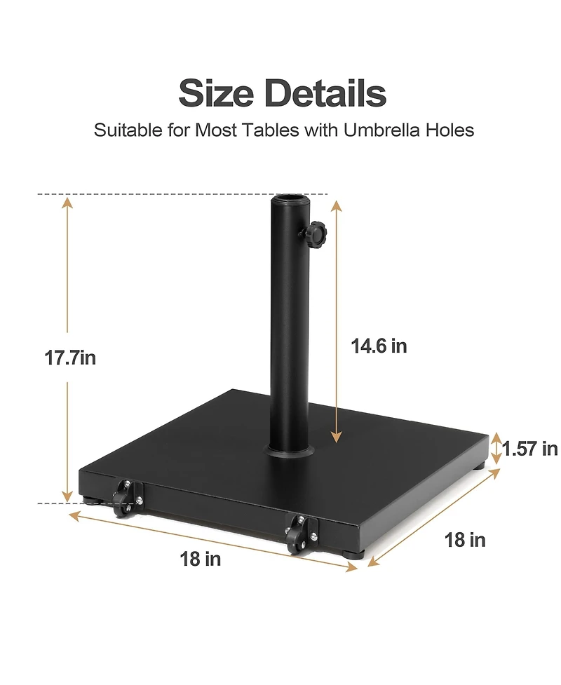 Pellebant Outdoor 40/55LBS Concrete Umbrella Wheel Base Stand Square Weighted for Patio Market Umbrella
