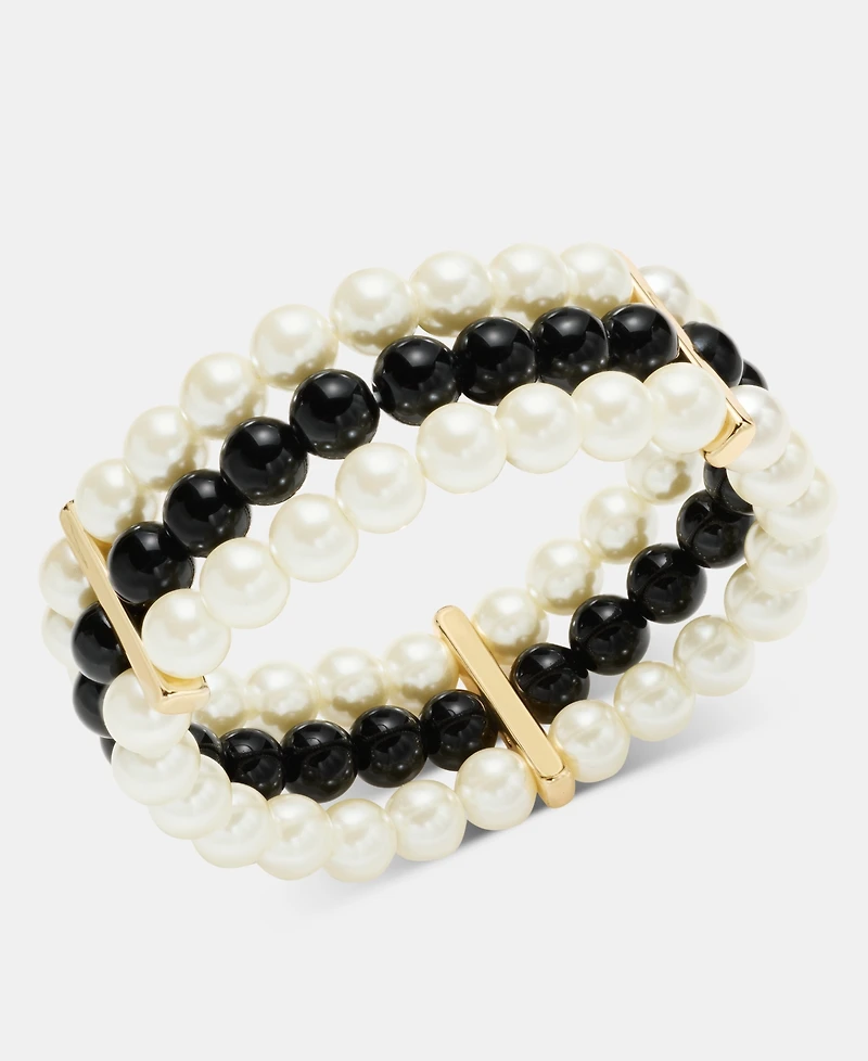Charter Club Glass and Faux Pearl Three-Row Stretch Bracelet, Macy's Exclusive