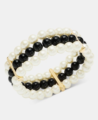Charter Club Glass and Faux Pearl Three-Row Stretch Bracelet, Macy's Exclusive