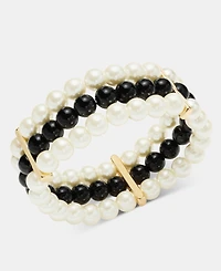 Charter Club Glass and Faux Pearl Three-Row Stretch Bracelet, Macy's Exclusive