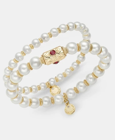 Charter Club Glass and Faux Pearl Stretch Bracelet, Set of Two, Macy's Exclusive
