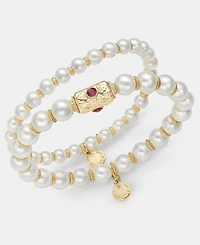 Charter Club Glass and Faux Pearl Stretch Bracelet, Set of Two, Macy's Exclusive