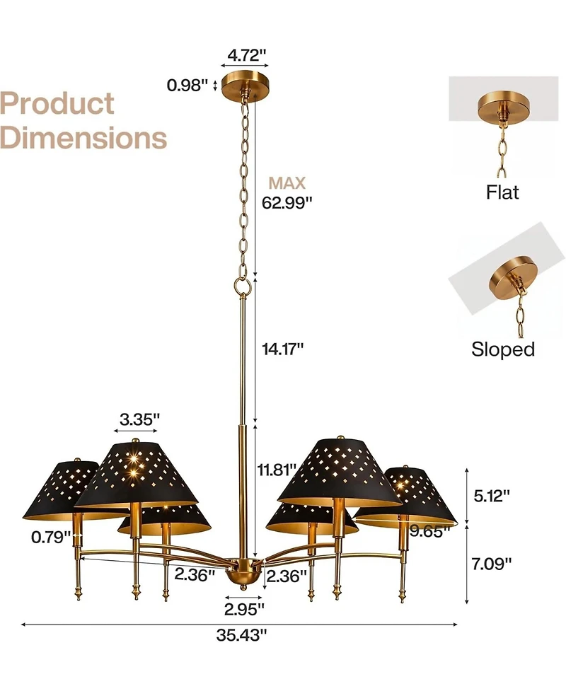 Tribesigns 6-Light Chandelier with Matte Lampshade, 35" Farmhouse Height Adjustable Pendant Light Fixture