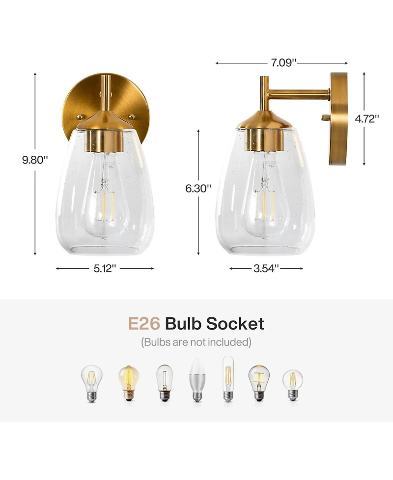 Tribesigns 1-Light Gold Bathroom Light Fixtures, Modern Wall Lights with Clear Glass Shades.Lamp for Mirror, Bedroom, Living Room,Cabinet (Set of 2)