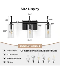 Tribesigns 3-Light Bathroom Vanity Light Fixture, Modern Wall Sconce with Clear Glass Shades.Industrial Vanity Lighting for Bathroom(E12 Base)