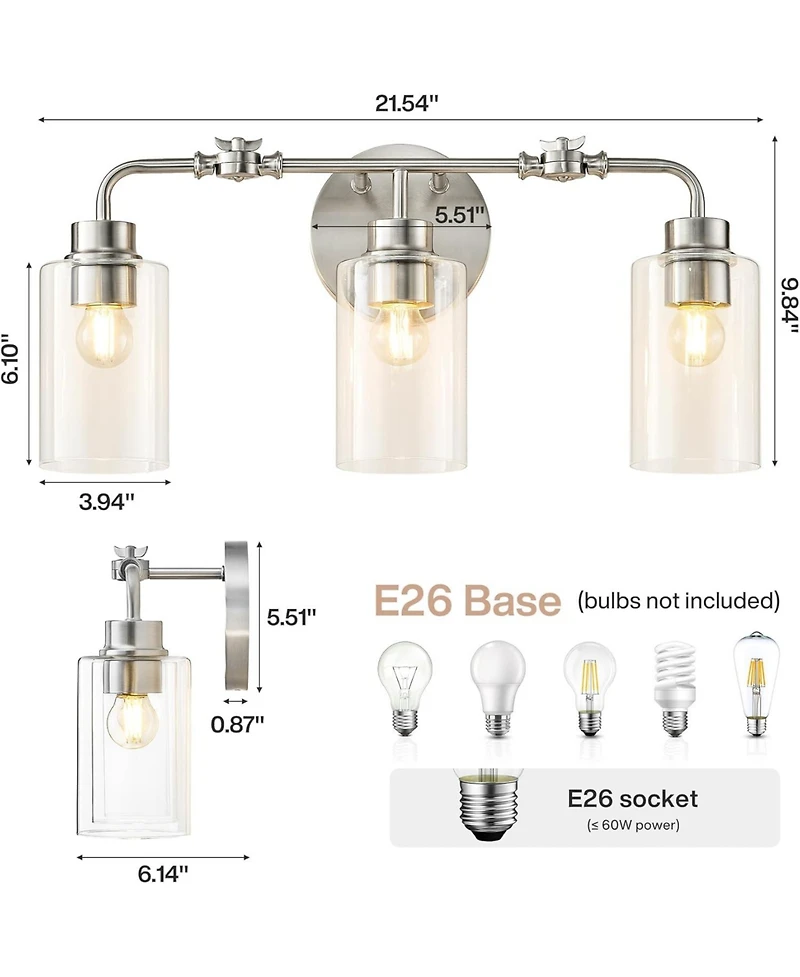 Tribesigns 3-Light Bathroom Light Fixtures, 21" Bathroom Vanity Light Over Mirror, Modern Wall Sconce Lamp for Bedroom Living Room Hallway
