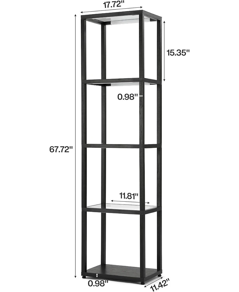 Tribesigns Display Shelf Floor Lamp with Shelves, Glass Display Cabinet with Remote and 3 Cct Dimmable Led,5-Tier Wooden Conner Bookshelf Lamp