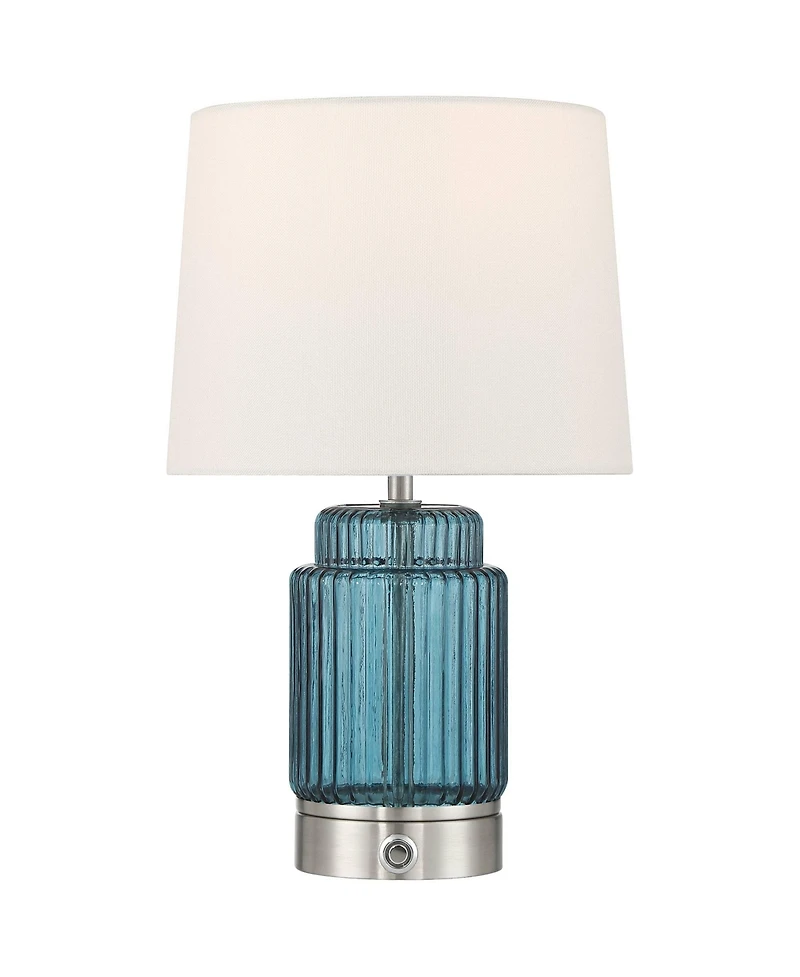 Possini Euro Design Possini Euro Alain 15"H Blue Fluted Glass Cordless Accent Table Lamp