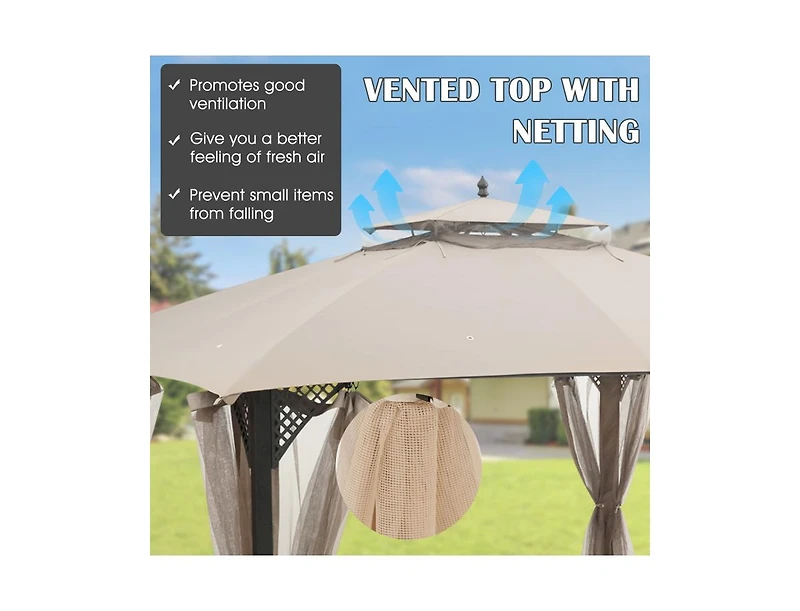 Boyel Living 10 x 12 Feet Gazebo Replacement Top with Air Vent and Drainage Holes-Beige