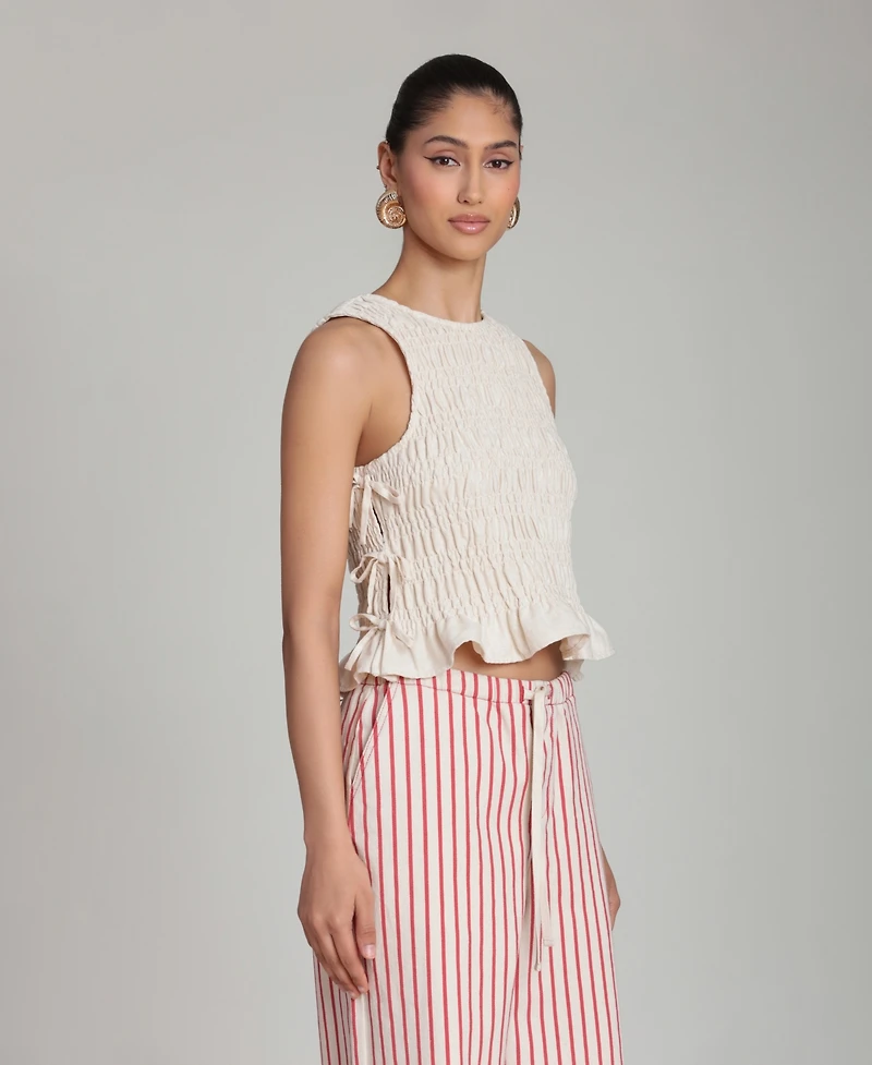 Avec Les Filles Women's Ruched Side-Tie Crewneck Top