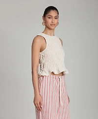Avec Les Filles Women's Ruched Side-Tie Crewneck Top