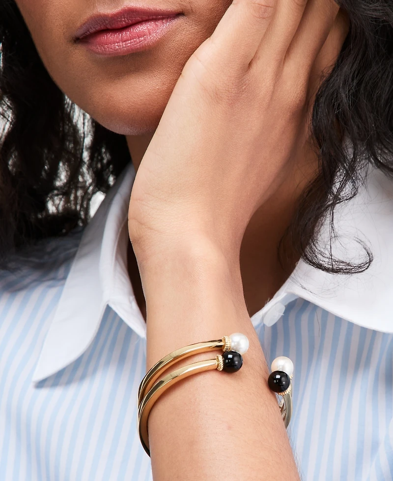 Charter Club Glass and Faux Pearl Bangle Bracelet, Set of Two, Macy's Exclusive
