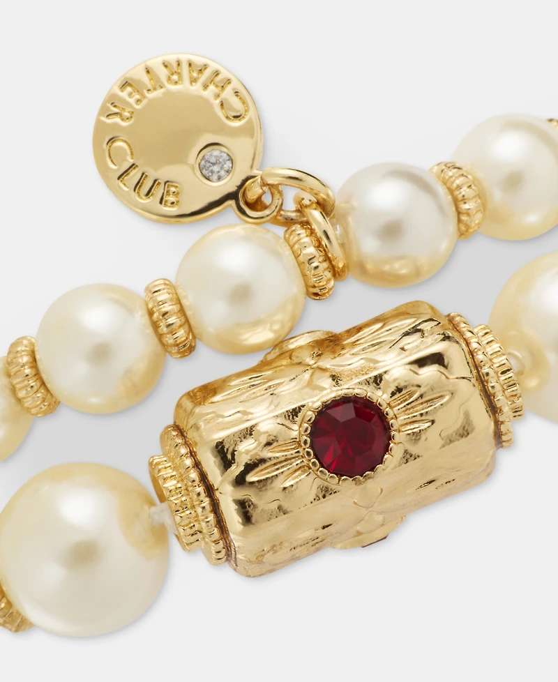Charter Club Glass and Faux Pearl Stretch Bracelet, Set of Two, Macy's Exclusive