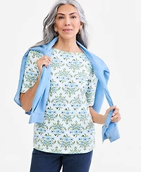 Style & Co Women's Printed Boat-Neck Elbow-Sleeve Top, Macy's Exclusive