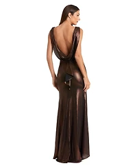 Mac Duggal Petite Metallic Column Evening Gown with Elegant