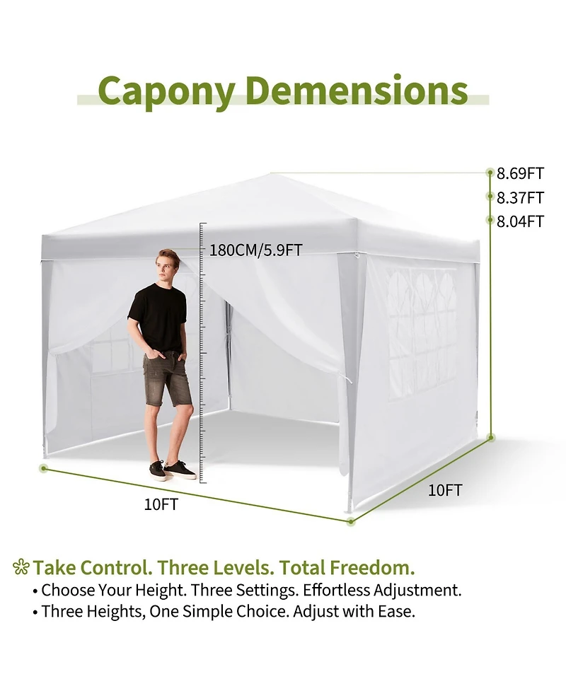 homfan Pop Up Canopy Tent – 6 Sidewalls, Heavy Duty Commercial Outdoor, Wind and Waterproof with Storage Bag for Wedding or Party