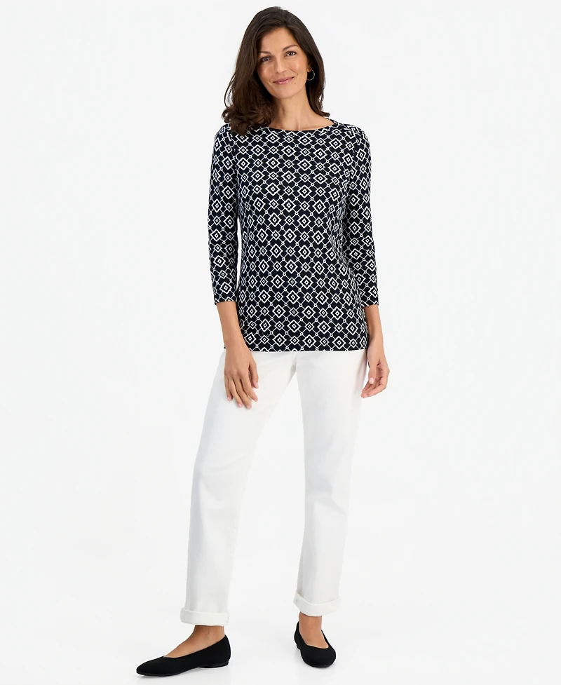 Style & Co Petite 3/4-Length Sleeve Boat Neck Top, Macy's Exclusive
